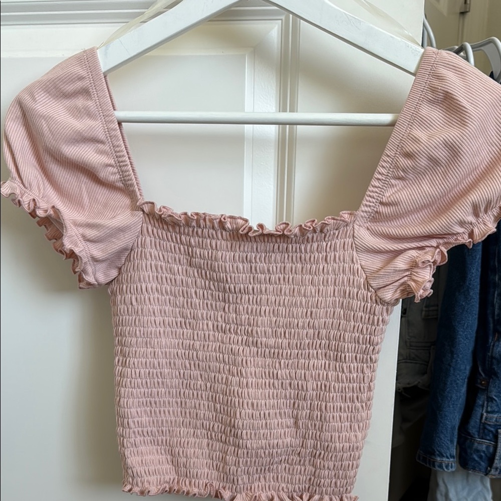 Charlotte Russe Light Pink Smocked Crop Top